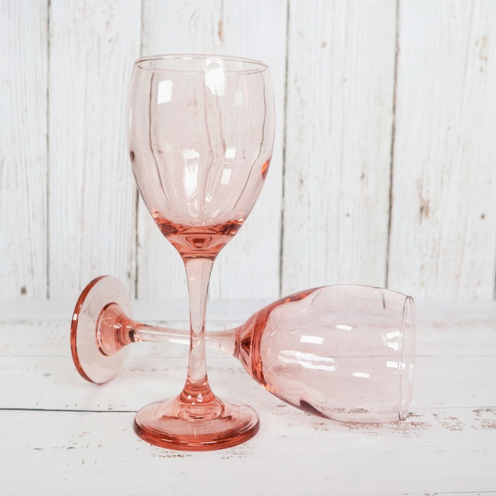 Vintage Blown Blush Pink Wine Glasses Pair Feminine Stemware Glassware Gift